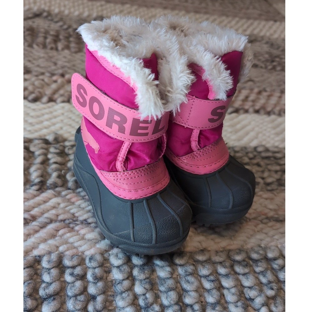 Sorel Snow Commander Toddler Boots Pink Grey Waterproof Winter Snow 4C